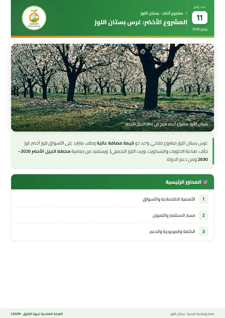 الصفحة الأولى من المشروع الأخضر: غرس بستان اللوز — ورقة مشروع الغرفة الفلاحية لجهة الشرق