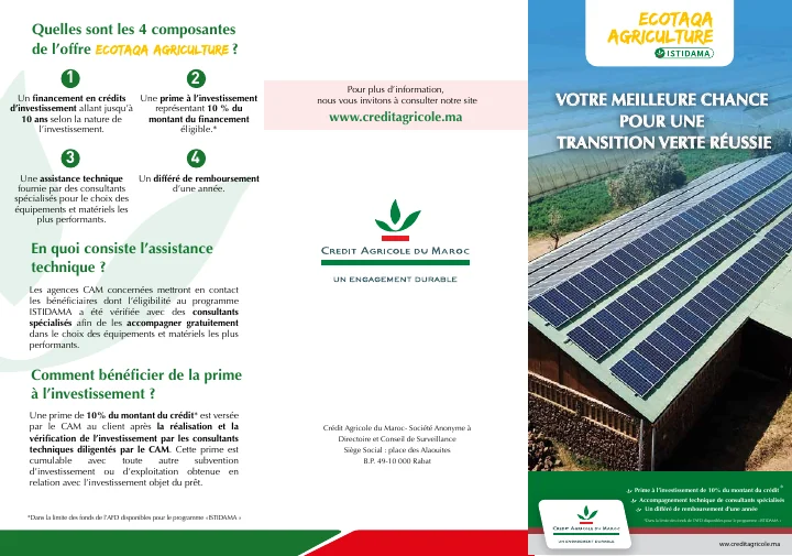 Première page de Crédit Agricole du Maroc — ECOTAQA Agriculture
