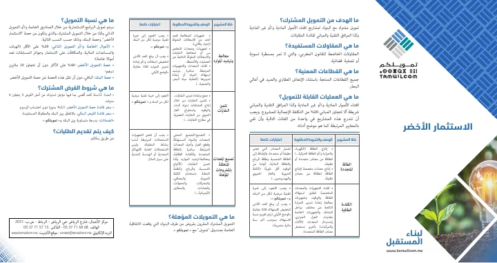 الصفحة الأولى: الاستثمار الأخضر — بطاقة منتج تمويلكم — النسخة العربية