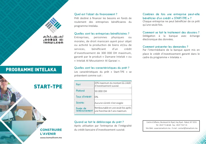 Première page de Start-TPE — Fiche produit Tamwilcom · français–arabe